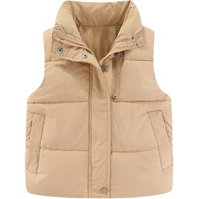 Toddler Girls Boys Puffer Vest Stand Collar Sleeveless Warm Jacket Cute Winter Outerwear Coat With Pockets 1-14 Years