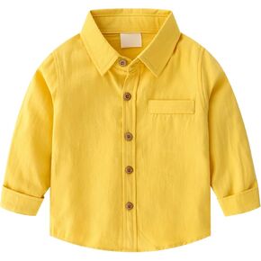 Baby Toddler Boys Solid Color Lapel Shirt Coat Button Down Long Sleeve School Wedding Birthday Clothes Tee