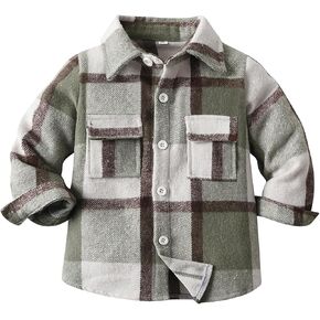 Toddler Boys Girls Plaid Shacket Wool Blend Button Hooded Single Breasted Jacket Coats with Pockets Matching Outfits