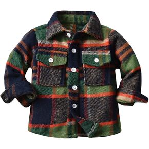 Kids Little Boys Girls Baby Plaid Flannel Shirt Long Sleeve, All-Cotton Soft Brushed Casual Button (Coffee, 6-12 Months)
