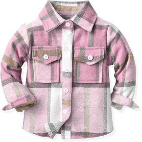 Toddler Flannel Shirt Jacket Plaid Long Sleeve Lapel Button Down Shacket Little Kids Boys Girls Shirts Coats Clothes