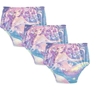 Baby Girls Potty Training Pants Leakproof Bed Wetting Underpants Training Panties for Toddler Girls 3T Cute Mermaid Stars Fantasy