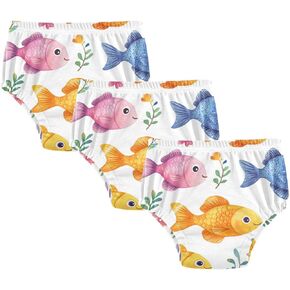 Baby Toilet Training Pants Soft Cotton Boxer Briefs Shorts Underwear for Kids 2T Funny Fish White