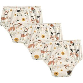 Baby Boys Potty Training Undies Leakproof Traing Underpants Boxers Underwear for Toddler 2T Cute Cow and Flower Beige