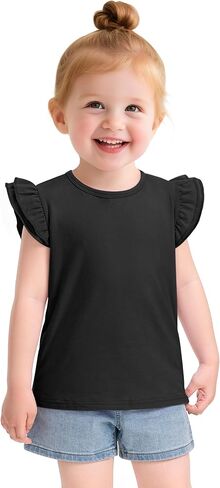 Witwot Toddler Girls Shirts Baby Girl Ruffle Sleeves Blouse T-Shirts Basic Cotton Tee Top Cute Clothes Size 2T-7Y in Kuwait