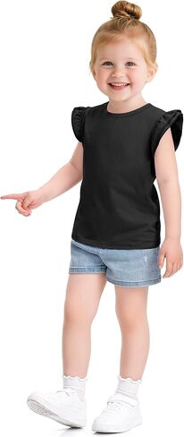 Witwot Toddler Girls Shirts Baby Girl Ruffle Sleeves Blouse T-Shirts Basic Cotton Tee Top Cute Clothes Size 2T-7Y in Kuwait