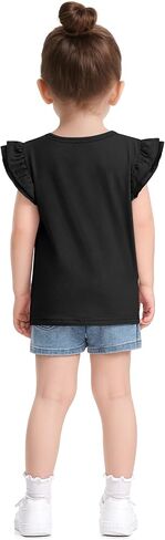 Witwot Toddler Girls Shirts Baby Girl Ruffle Sleeves Blouse T-Shirts Basic Cotton Tee Top Cute Clothes Size 2T-7Y in Kuwait