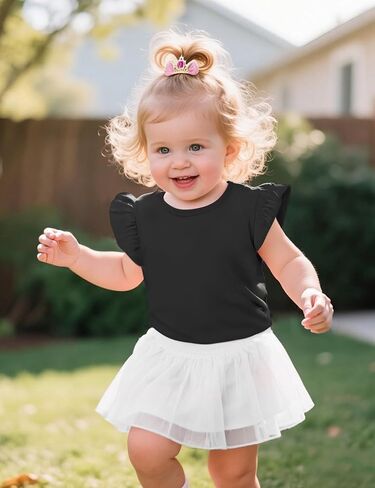 Witwot Toddler Girls Shirts Baby Girl Ruffle Sleeves Blouse T-Shirts Basic Cotton Tee Top Cute Clothes Size 2T-7Y in Kuwait