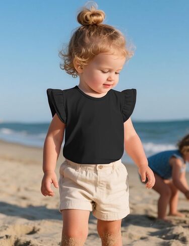 Witwot Toddler Girls Shirts Baby Girl Ruffle Sleeves Blouse T-Shirts Basic Cotton Tee Top Cute Clothes Size 2T-7Y in Kuwait