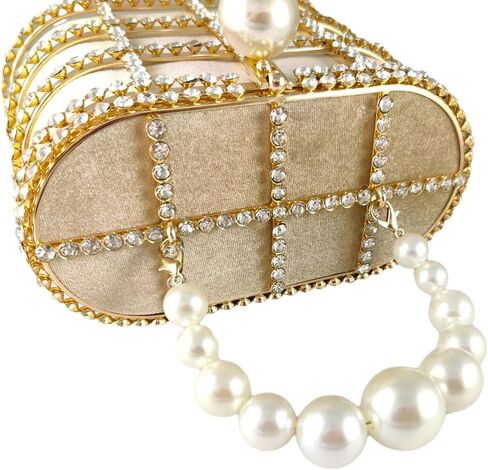 Synthetic Pearl Top-Handle Women Metal Bucket Bag Crystal Evening Purses and Clutches Formal Wedding Handbags (Black) in Saudi Arabia