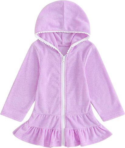 Toddler Kids Little Girl Swim Cover Up Towel Terry Swimsuit Wraps Zip Up Bathing Suit Short Beach Dress in Kuwait