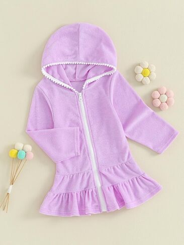 Toddler Kids Little Girl Swim Cover Up Towel Terry Swimsuit Wraps Zip Up Bathing Suit Short Beach Dress in Kuwait