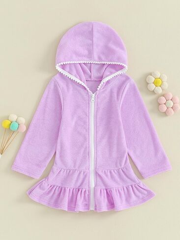 Toddler Kids Little Girl Swim Cover Up Towel Terry Swimsuit Wraps Zip Up Bathing Suit Short Beach Dress in Kuwait