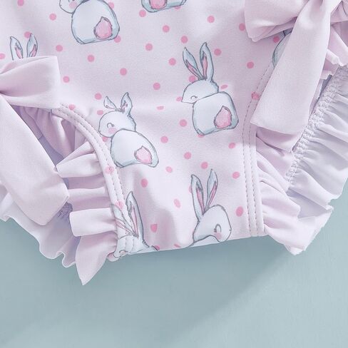 Baby Girls قطعة واحدة طويلة الأكمام التستر مع القبعة القوس print الكشكشة Ruched Rash Guard Beach Sportwear in Kuwait