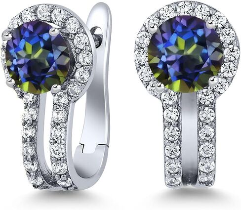 Gem Stone King 925 Sterling Silver Blue Sapphire and White Created Sapphire Earrings For Women (1.70 Cttw, Gemstone September Birthstone, Round 5MM) in Saudi Arabia