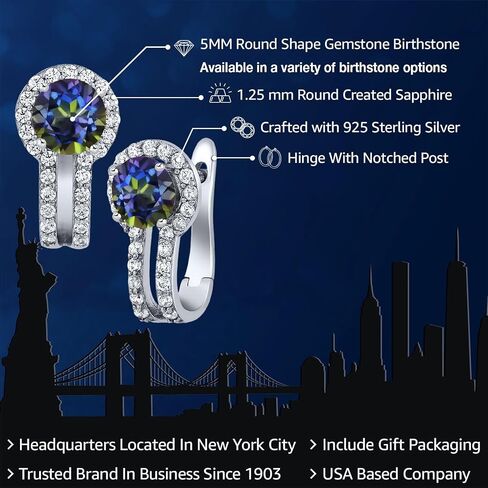 Gem Stone King 925 Sterling Silver Blue Sapphire and White Created Sapphire Earrings For Women (1.70 Cttw, Gemstone September Birthstone, Round 5MM) in Saudi Arabia