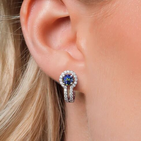 Gem Stone King 925 Sterling Silver Blue Sapphire and White Created Sapphire Earrings For Women (1.70 Cttw, Gemstone September Birthstone, Round 5MM) in Saudi Arabia