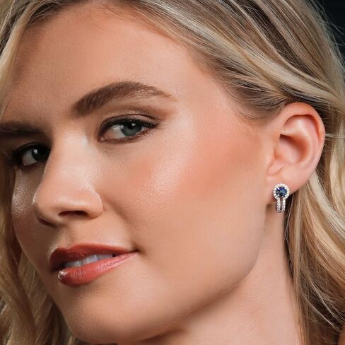 Gem Stone King 925 Sterling Silver Blue Sapphire and White Created Sapphire Earrings For Women (1.70 Cttw, Gemstone September Birthstone, Round 5MM) in Saudi Arabia