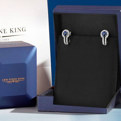 Gem Stone King 925 Sterling Silver Blue Sapphire and White Created Sapphire Earrings For Women (1.70 Cttw, Gemstone September Birthstone, Round 5MM) in Saudi Arabia