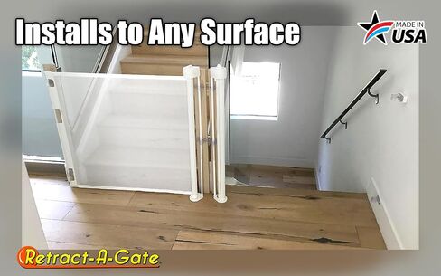 Retract-A-Gate 52 Inch White Retractable Baby and Dog Gate, Made in USA | The original certified retractable gate for top & bottom stairs; 200lb push-out force, angled installs, wide, tall, & sleek in Saudi Arabia