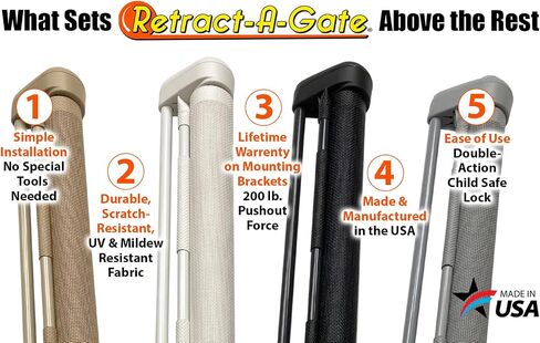 Retract-A-Gate 52 Inch White Retractable Baby and Dog Gate, Made in USA | The original certified retractable gate for top & bottom stairs; 200lb push-out force, angled installs, wide, tall, & sleek in Saudi Arabia