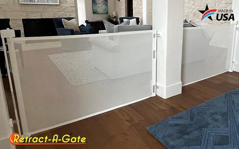 Retract-A-Gate 52 Inch White Retractable Baby and Dog Gate, Made in USA | The original certified retractable gate for top & bottom stairs; 200lb push-out force, angled installs, wide, tall, & sleek in Saudi Arabia