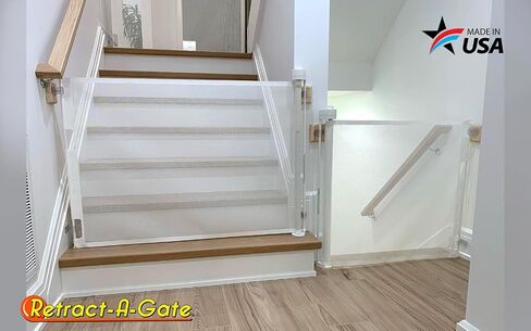 Retract-A-Gate 52 Inch White Retractable Baby and Dog Gate, Made in USA | The original certified retractable gate for top & bottom stairs; 200lb push-out force, angled installs, wide, tall, & sleek in Saudi Arabia