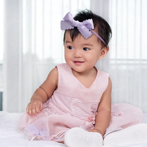 Gumdrop Scalloped Satin Baby Bow Headband - Lavender | For Newborns, Infants, Toddlers | Hair Accessories for Baby Girls in Saudi Arabia