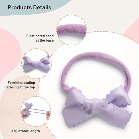Gumdrop Scalloped Satin Baby Bow Headband - Lavender | For Newborns, Infants, Toddlers | Hair Accessories for Baby Girls in Saudi Arabia