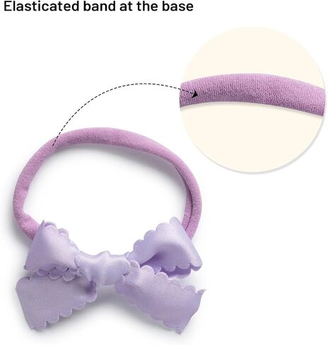 Gumdrop Scalloped Satin Baby Bow Headband - Lavender | For Newborns, Infants, Toddlers | Hair Accessories for Baby Girls in Saudi Arabia