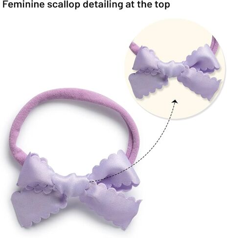 Gumdrop Scalloped Satin Baby Bow Headband - Lavender | For Newborns, Infants, Toddlers | Hair Accessories for Baby Girls in Saudi Arabia