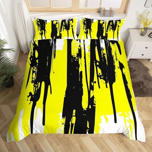 jejeloiu Abstract Art Comforter Cover Toddler Kids Simple Modern Geometric Bedding Set for Boys Girls Yellow White Black Painting Duvet Cover Room Decor（No Comforter in Saudi Arabia