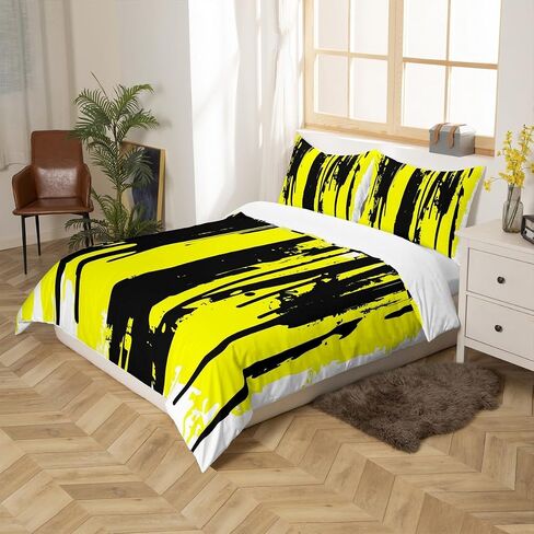 jejeloiu Abstract Art Comforter Cover Toddler Kids Simple Modern Geometric Bedding Set for Boys Girls Yellow White Black Painting Duvet Cover Room Decor（No Comforter in Saudi Arabia