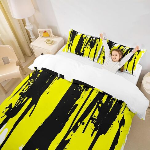 jejeloiu Abstract Art Comforter Cover Toddler Kids Simple Modern Geometric Bedding Set for Boys Girls Yellow White Black Painting Duvet Cover Room Decor（No Comforter in Saudi Arabia