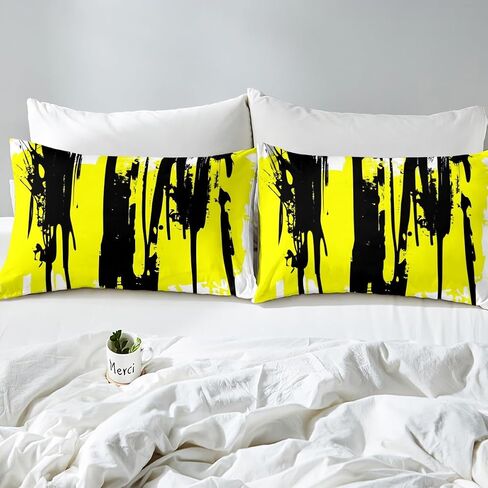 jejeloiu Abstract Art Comforter Cover Toddler Kids Simple Modern Geometric Bedding Set for Boys Girls Yellow White Black Painting Duvet Cover Room Decor（No Comforter in Saudi Arabia