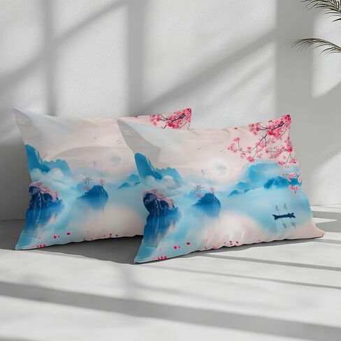 3Pcs Mountain Lake Eastern Ink Style Duvet Cover California King Bedding Sets, Gray Soft Microfiber Quilt Cover, 2 Pillow Cases for Boys Girls Toddler Kids Bedding in Saudi Arabia