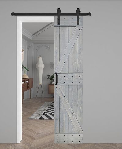K Series 36in x 84in Smoky Gray Finished Solid Wood Barn Door with Hardware Track - Assembly Needed in Saudi Arabia