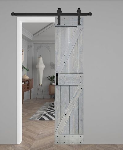 K Series 36in x 84in Smoky Gray Finished Solid Wood Barn Door with Hardware Track - Assembly Needed in Saudi Arabia