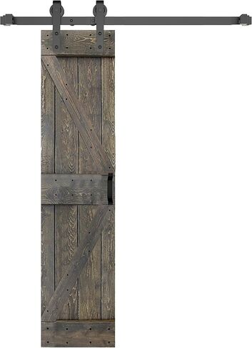 K Series 36in x 84in Smoky Gray Door Solid Wood Barn مع مسار الأجهزة - التجميع مطلوب in Saudi Arabia