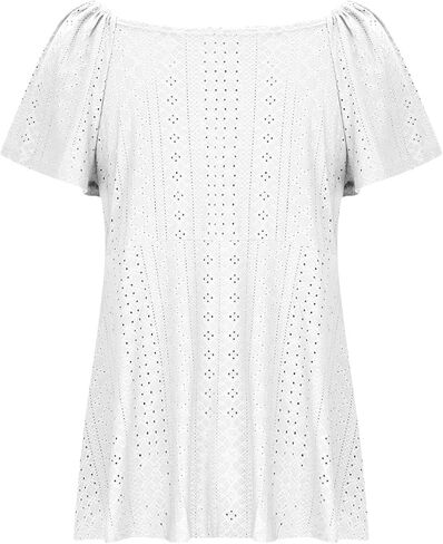 Womens Plus Size Tops Sweetheart Neck Short Sleeve Eyelet Embroidery Summer Loose Peplum Shirts(1X-5X) in Saudi Arabia