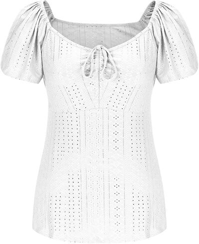 Womens Plus Size Tops Sweetheart Neck Short Sleeve Eyelet Embroidery Summer Loose Peplum Shirts(1X-5X) in Saudi Arabia