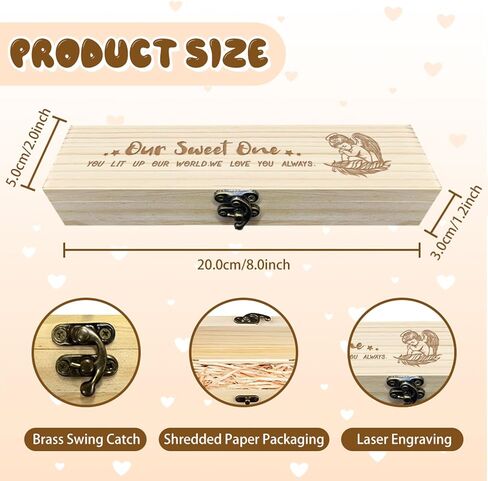 CHGCRAFT Pregnancy Test Keepsake Box Feather Angel Wooden Pregnancy Announcement Gifts Box with Raffia Ribbon and Lock Announcement Gifts for Dad Husband, 8x2x1.2inch in Kuwait