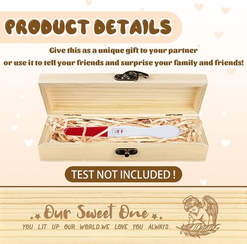 CHGCRAFT Pregnancy Test Keepsake Box Feather Angel Wooden Pregnancy Announcement Gifts Box with Raffia Ribbon and Lock Announcement Gifts for Dad Husband, 8x2x1.2inch in Kuwait