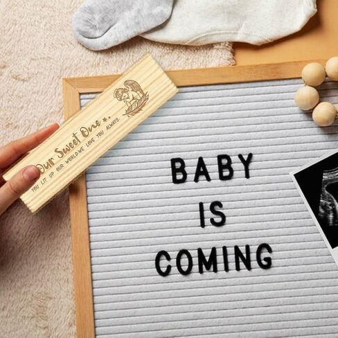 CHGCRAFT Pregnancy Test Keepsake Box Feather Angel Wooden Pregnancy Announcement Gifts Box with Raffia Ribbon and Lock Announcement Gifts for Dad Husband, 8x2x1.2inch in Kuwait