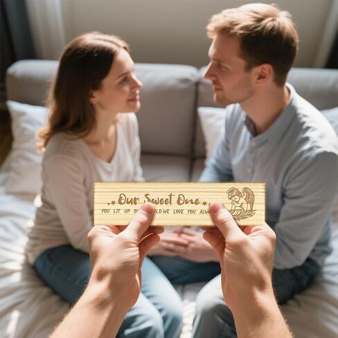 CHGCRAFT Pregnancy Test Keepsake Box Feather Angel Wooden Pregnancy Announcement Gifts Box with Raffia Ribbon and Lock Announcement Gifts for Dad Husband, 8x2x1.2inch in Kuwait