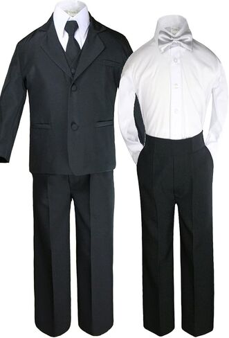 6pc Formal Boy Black Tuxedo Suit w/Satin Colors Bow tie from Baby Boy Teen in Saudi Arabia