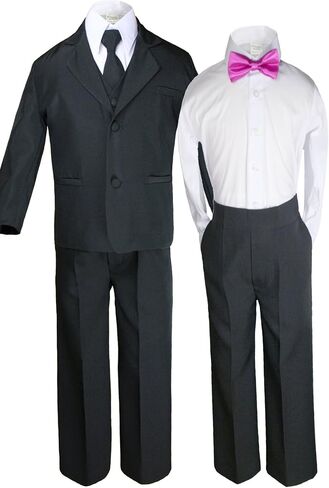 6pc Formal Boy Black Tuxedo Suit w/Satin Colors Bow tie from Baby Boy Teen in Saudi Arabia