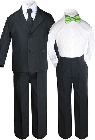 6pc Formal Boy Black Tuxedo Suit w/Satin Colors Bow tie from Baby Boy Teen in Saudi Arabia