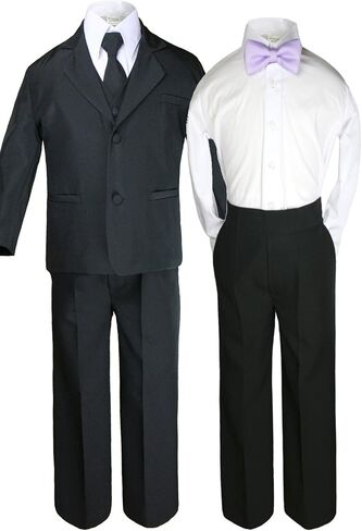 6pc Formal Boy Black Tuxedo Suit w/Satin Colors Bow tie from Baby Boy Teen in Saudi Arabia