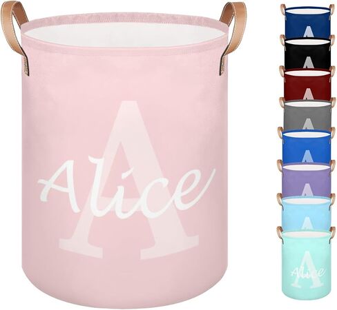 Custom Laundry Basket with Name, Personalized Baby Laundry Hamper for Bedroom Bathroom, Round Storage Hamper with Handle for Men Women Pink in Saudi Arabia